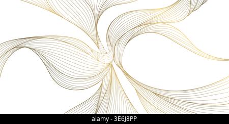 Luxury abstract gold wave pattern, elegant lines on white background. Premium vector design, flowing curves, Japanese ornament, soft silk textures Stock Vector