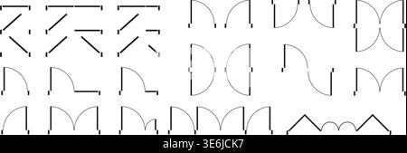 Set of different open and closed door icons. Entrance and exit signs for floor plan in top view. Elements for interior design draft isolated on white Stock Vector