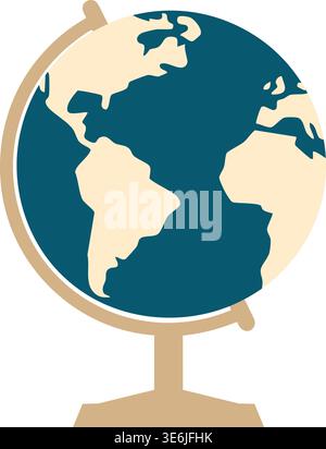 Simple illustration of a classroom globe on a stand showing blue oceans and beige continents. Stock Vector