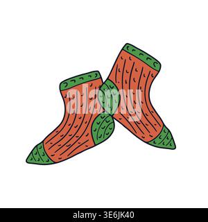 Hand drawn doodle pair of thick knitted socks icon Stock Vector
