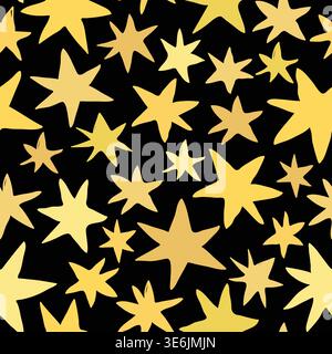 Gold vector stars on black background seamless vector pattern design Stock Vector