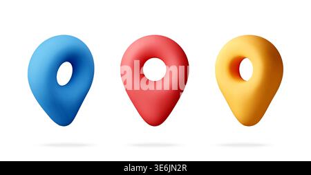 Three colorful 3d map pin icons. Stock Vector
