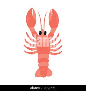 Cartoon illustration of a vibrant red lobster with large claws and expressive eyes, set against a plain white background for clear visibility and Stock Vector