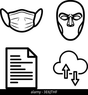 Digital Security and Document Cloud Synchronization Vector Icons Stock Vector