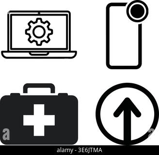 Professional Tech Support Device Utilities and Urgent Upload Icon Set Stock Vector