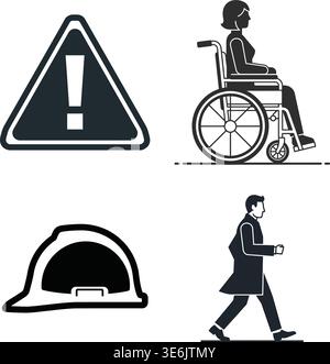 Industrial Site Safety and Accessibility Personnel Icons Stock Vector