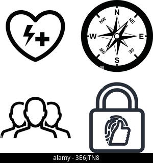 Advanced Navigation Heart Rate and Biometric Security Icons Stock Vector