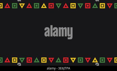 Minimalist and abstract geometric border pattern with contrast red, yellow, and green shapes on black background suitable for Juneteenth campaigns. Stock Vector