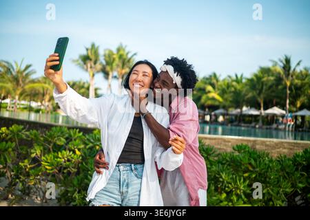Couple enjoying travel, creating unforgettable memories through their passion for travel photography Stock Photo