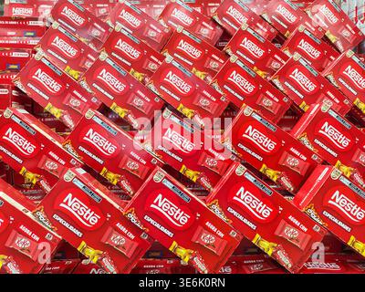 In this photo illustration, several boxes of chocolate (BomBom) from the Nestle brand are seen in a supermarket. Ivinhema, Mato Grosso do Sul, Brazil, Stock Photo