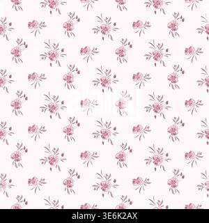 Flower pattern rustic small tiny rose pink background with garden flowers. Farmhouse spring colors backdrop Stock Vector