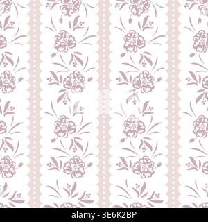 Flower pattern muted rose pink stripes on white background with garden flowers. Farmhouse spring colors backdrop Stock Vector