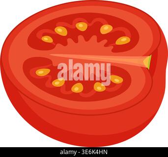 Red ripe tomato half. Hand drawn trendy flat style isolated on transparent background. For stickers, menus, posters, food packaging, recipe blogs, organic grocery branding, kitchen decor. Vector Stock Vector