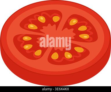 Ripe red tomato slice. Hand drawn trendy flat style isolated on transparent background. For stickers, menus, posters, food packaging, recipe blogs, organic grocery branding, kitchen decor Stock Vector