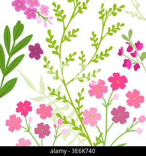 Pattern with spring pink flowers. Hand drawn. Not AI, vector illustration. Stock Vector