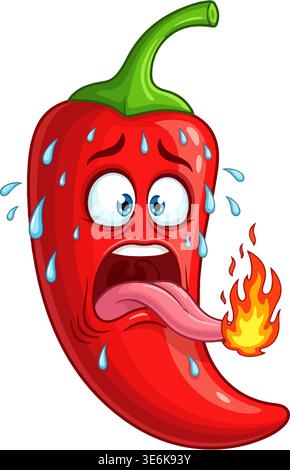Spicy chili pepper crying illustration, hot food humor concept Stock Vector