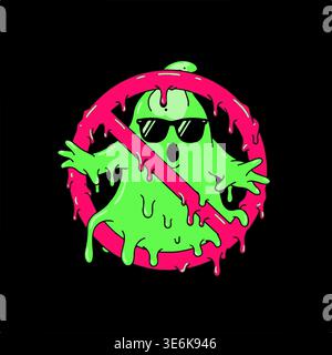 No slime symbol illustration, prohibition sign with dripping character Stock Vector