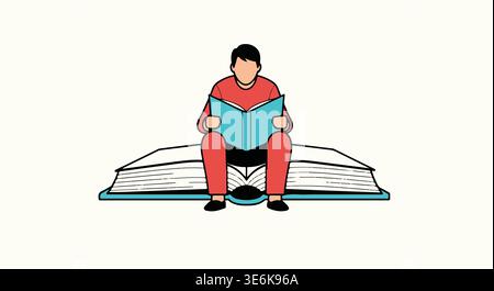 Person sitting and reading book illustration, education and knowledge concept Stock Vector
