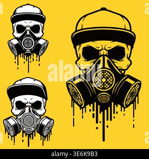 Gas mask characters illustration, toxic environment and protection concept Stock Vector