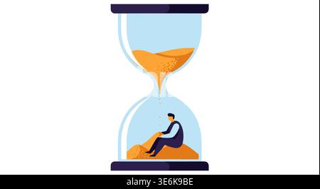 Hourglass with person illustration, time management and deadline concept Stock Vector