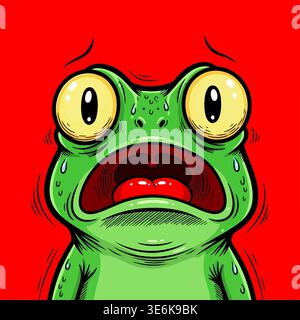Funny cartoon frog face illustration, expressive character design Stock Vector