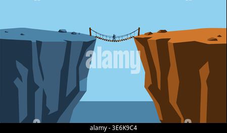 Broken bridge gap illustration, risk and challenge concept design Stock Vector