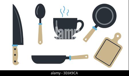 Kitchen utensils icons set vector illustration, cooking tools collection Stock Vector
