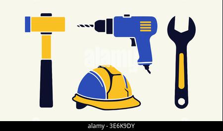 Construction tools vector set, hardware equipment illustration Stock Vector