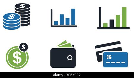 Finance and business icons vector set, money and investment illustration Stock Vector