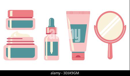 Cosmetic products vector set, beauty and skincare items illustration Stock Vector
