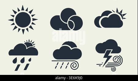 Weather icons vector set, flat climate symbols collection Stock Vector