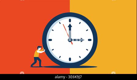 Business deadline concept with clock and running man vector illustration Stock Vector