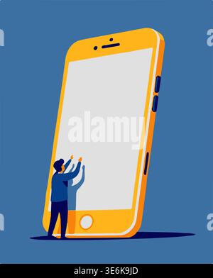 Hand interacting with smartphone vector illustration, modern mobile technology concept Stock Vector