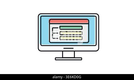 Colorful web design and UI UX layout icon: desktop computer with wireframe on screen Stock Vector