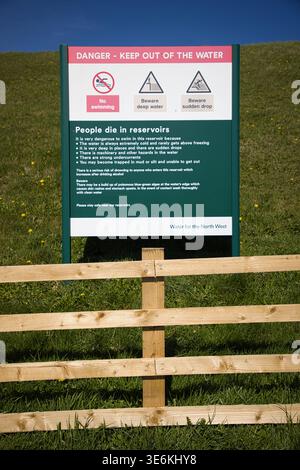 Public Safety Board at Watergrove Reservoir, Rochdale, Manchester, UK. Stock Photo