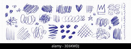 Scribble pencil brush with pen doodle line and marker vector crayon. Texture sketch scratch with stroke hand and paint chalk heart. Charcoal abstract squiggle with thin icon love and mark. Stock Vector