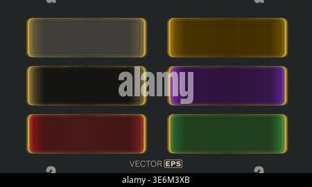 Colorful Glowing Rectangular Buttons for UI and Web Design. A modern set of elements for various interfaces. Vector illustration. Stock Vector