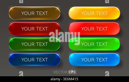 Vibrant glossy buttons with glowing effects for modern web design. Customizable UI elements in various colors. Vector illustration Stock Vector