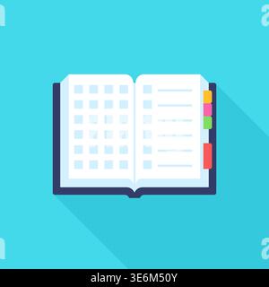 Open Planner Notebook Long Shadow Flat Icon Vector Illustration Stock Vector