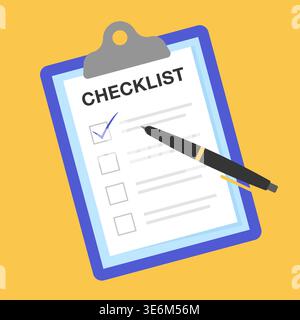 Checklist Clipboard With Pen Flat Vector Illustration Stock Vector