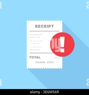 Payment Receipt with Warning Icon in Flat Style Vector Illustration Stock Vector