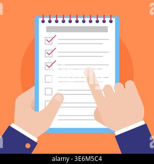 Hands Checking Document on Clipboard Vector Illustration Stock Vector