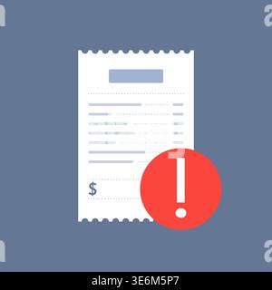 Unpaid Financial Statement with Warning Icon Vector Illustration Stock Vector