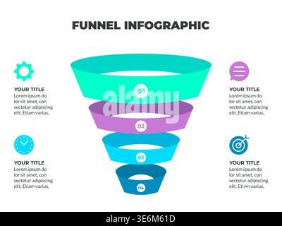 Colorful Funnel Process Infographic Representing Customer Journey from ...