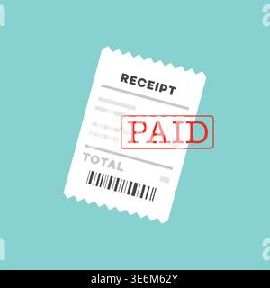 Paid Receipt with Red Stamp Flat Vector Illustration Stock Vector