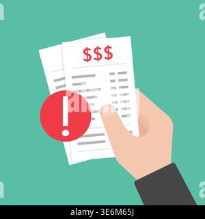 Hand Holding Bills with Warning Symbol Financial Concept Vector Illustration Stock Vector
