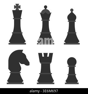 A set of chess pieces in a flat color style, on a white background Stock Vector
