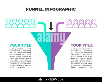 Marketing and Sales Funnel Infographic, Visual Representation of Customer Journey from Awareness to Conversion with Icons and Colorful Sections Stock Vector