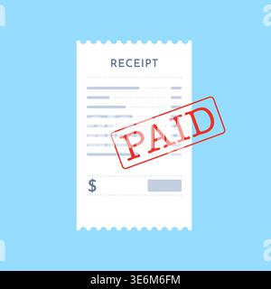 Paid Receipt with Red Stamp Flat Vector Illustration Stock Vector