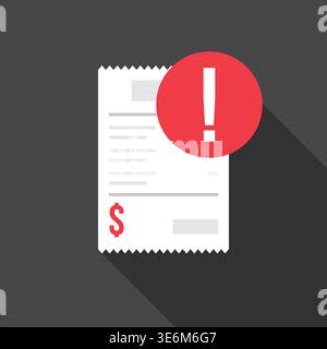Financial Receipt with Warning Symbol Flat Design Vector Illustration Stock Vector
